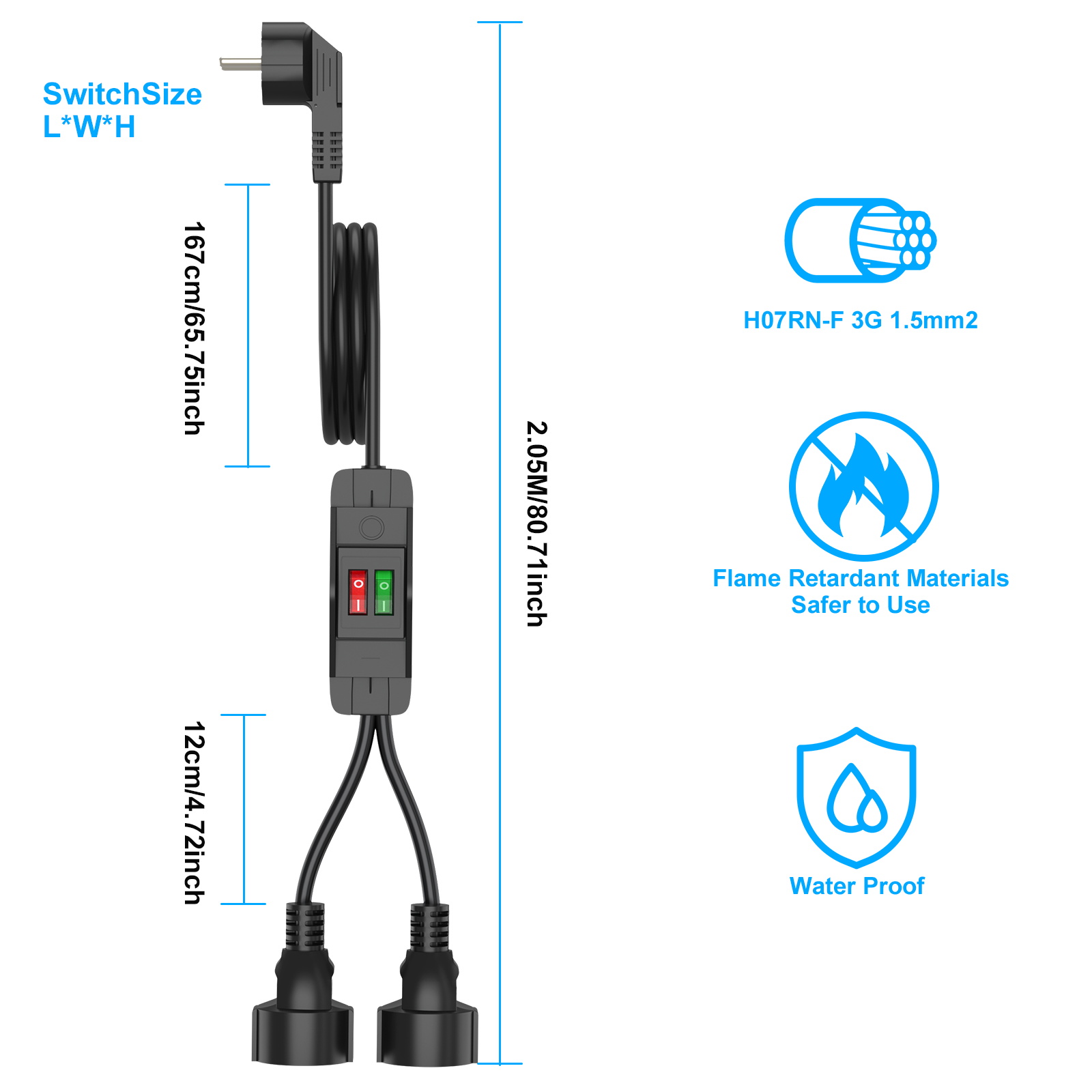 EU Plug Extension Cord with ON - Outdoor Power Extension recension och pris