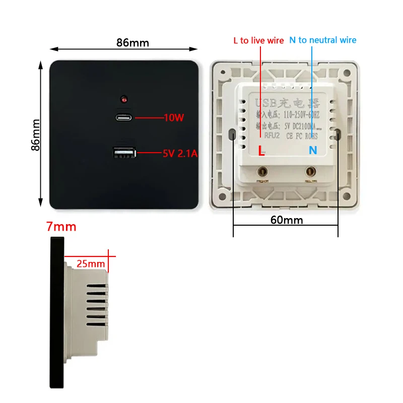 Black Universal Wall USB C Soc - Outdoor Usb Power Strip recension och pris
